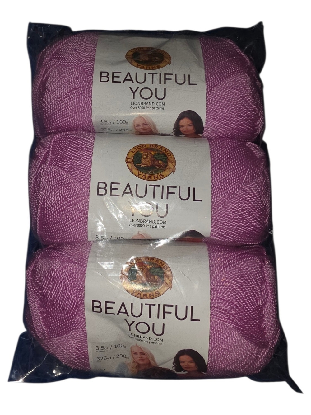 RARE Lion Brand Beautiful You Lilac Chiffon Yarn 3 Skeins DISCONTINUED